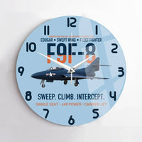 Thumbnail for F9F-8 Cougar Swept Wing Carrier Fighter design on light blue no frame wall clock