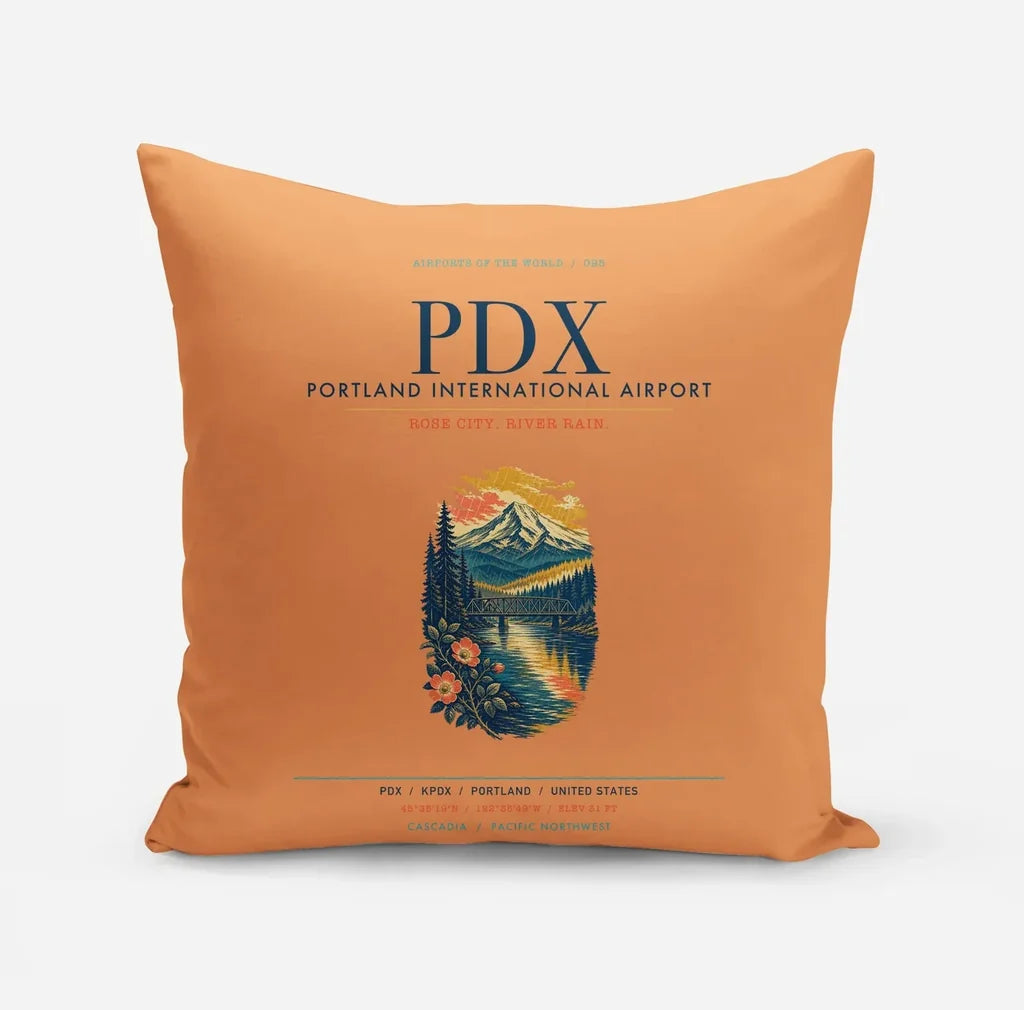 Portland International Airport (PDX) design on orange pillow
