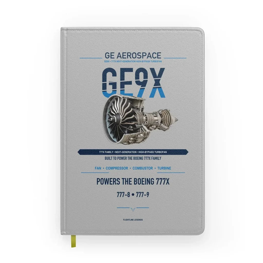 GE9X design on light gray notebook