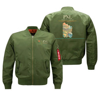 Thumbnail for Pantelleria Airport (PNL) design on green bomber jacket