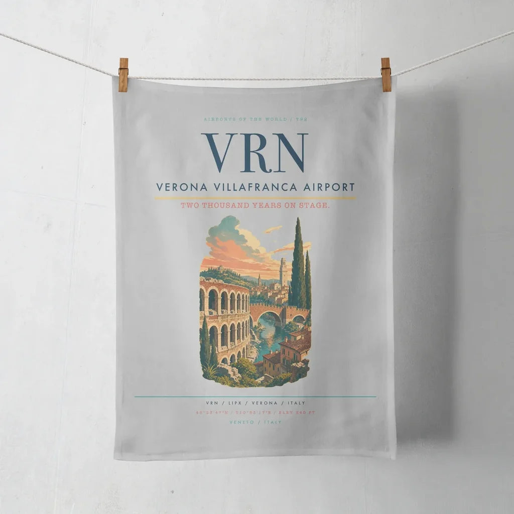 Verona Villafranca Airport (VRN) design on light gray towel