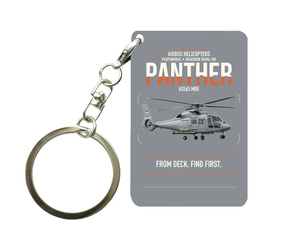 Airbus Helicopters AS565 MBe Panther design on gray designed key chain, double-side print