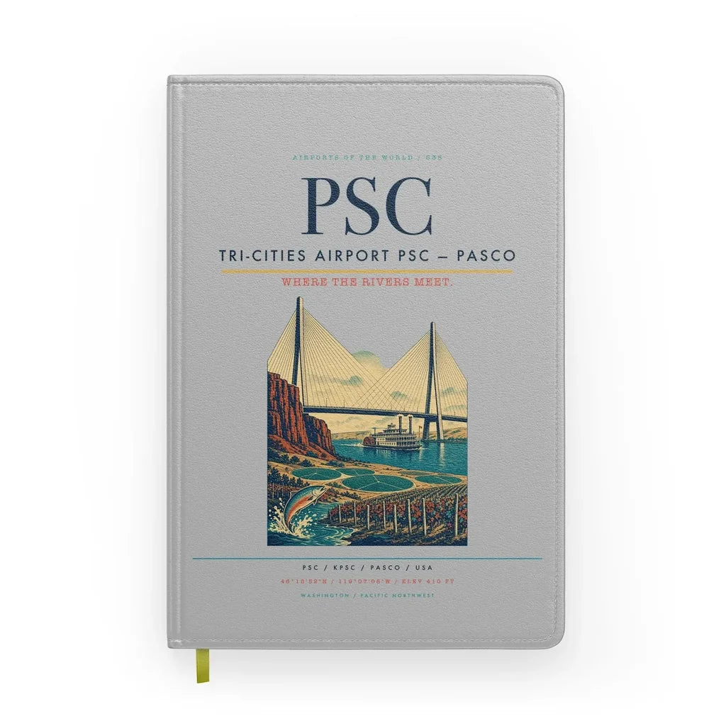 Tri-Cities Airport (PSC) design on light gray notebook