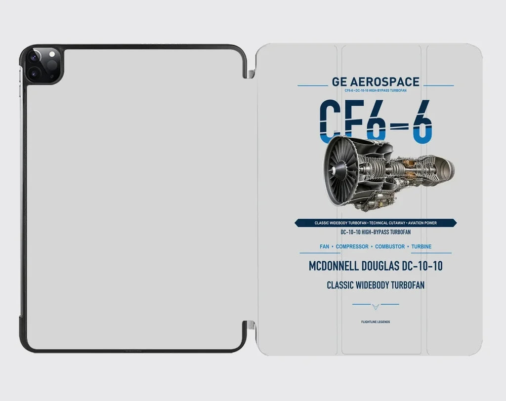 CF6-6 design on light gray ipad tablet case