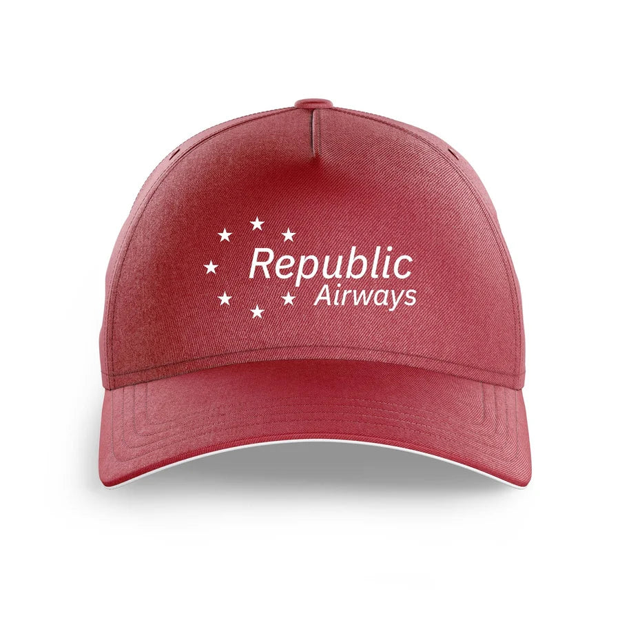 Republic Airlines logo printed on dark red cap
