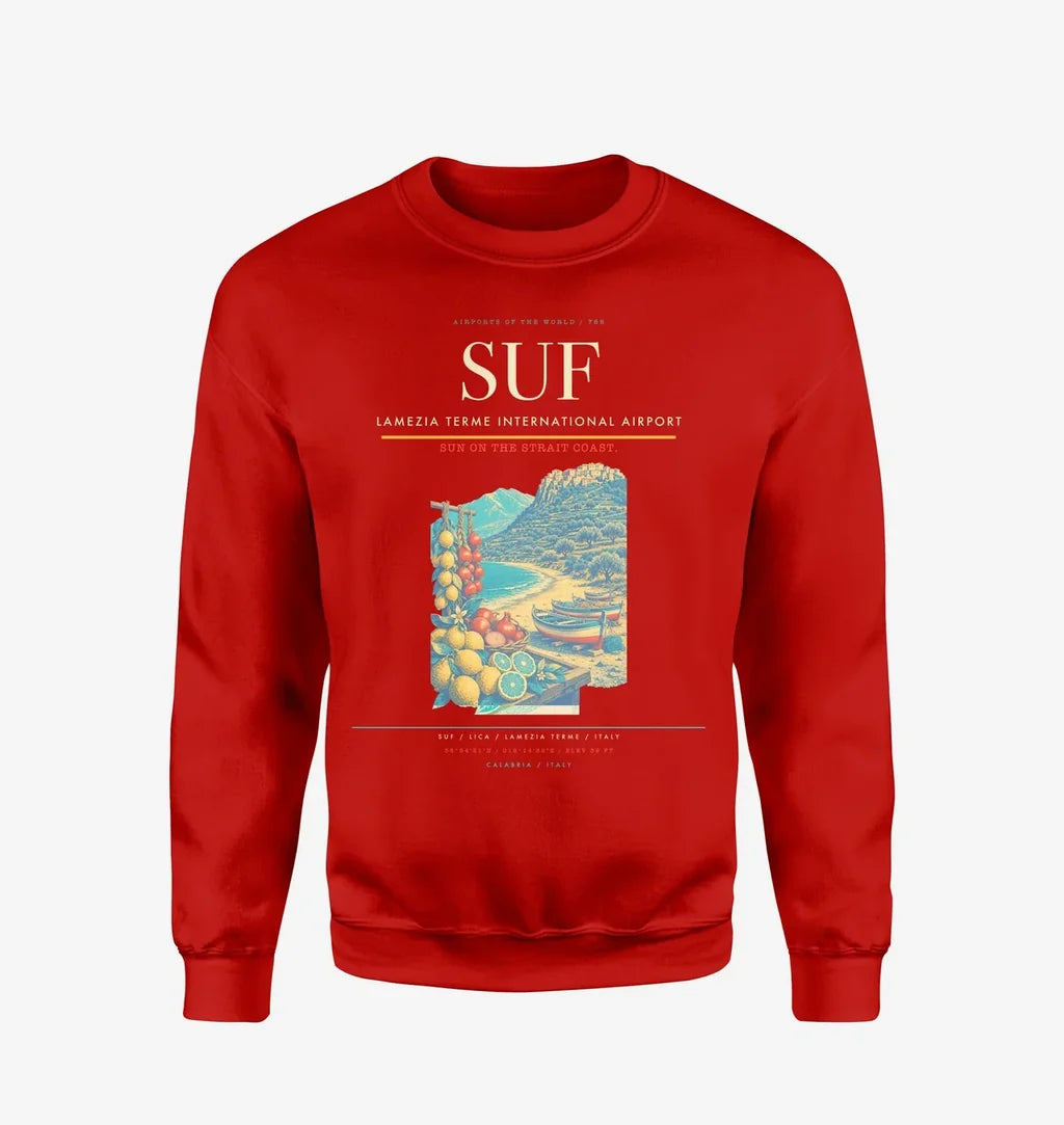 Lamezia Terme International Airport (SUF) design on red sweatshirt
