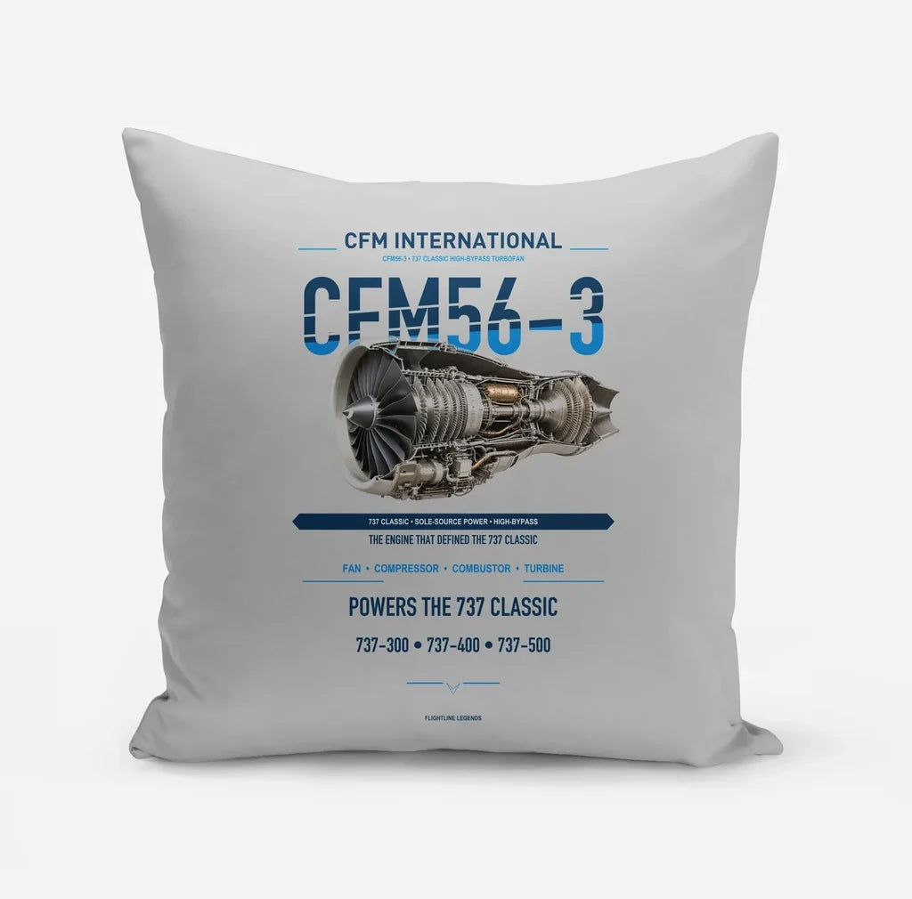 CFM56-3 design on light gray pillow