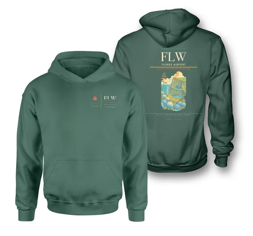 Flores Airport (FLW) design on green double-side hoodie