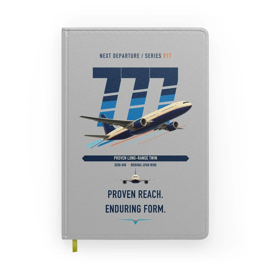Boeing 777-200ER design on light gray notebook