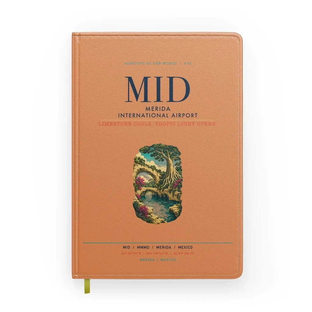 Merida International Airport (MID) design on orange notebook