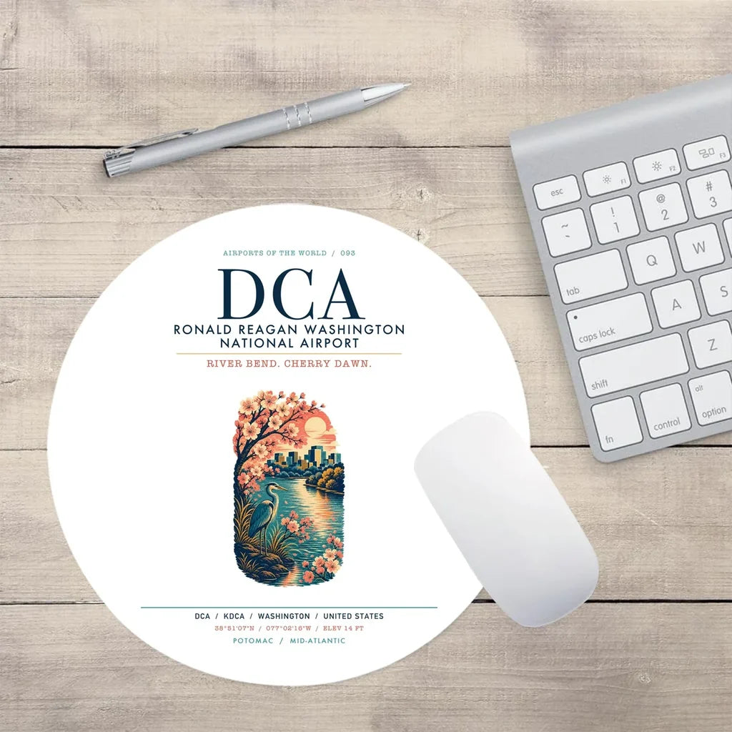 Ronald Reagan Washington National Airport (DCA) design on white round mouse pad