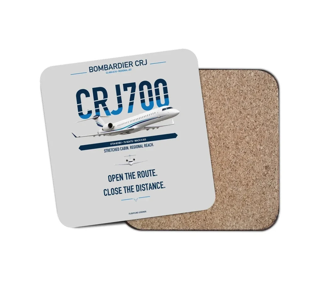 Bombardier CRJ700 design on light gray 1 piece coaster