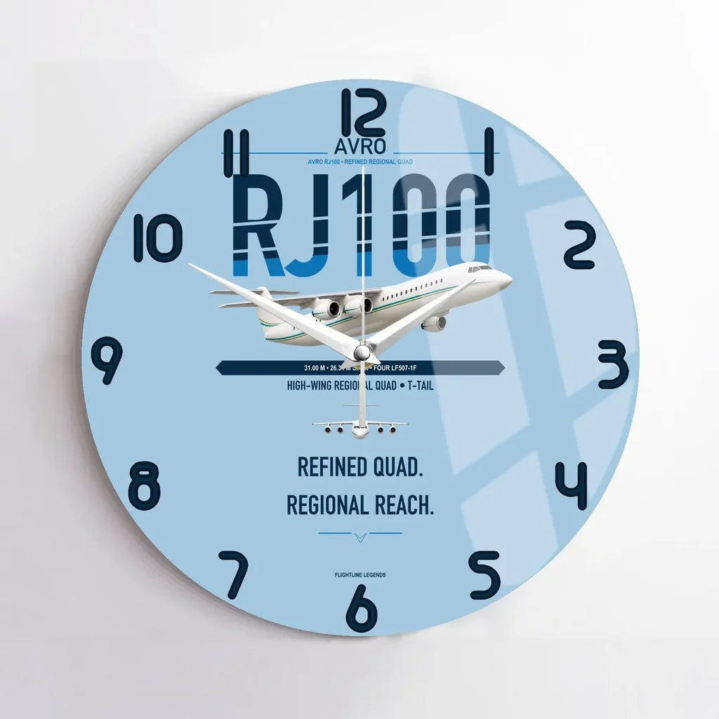 Avro RJ100 design on light blue no frame wall clock
