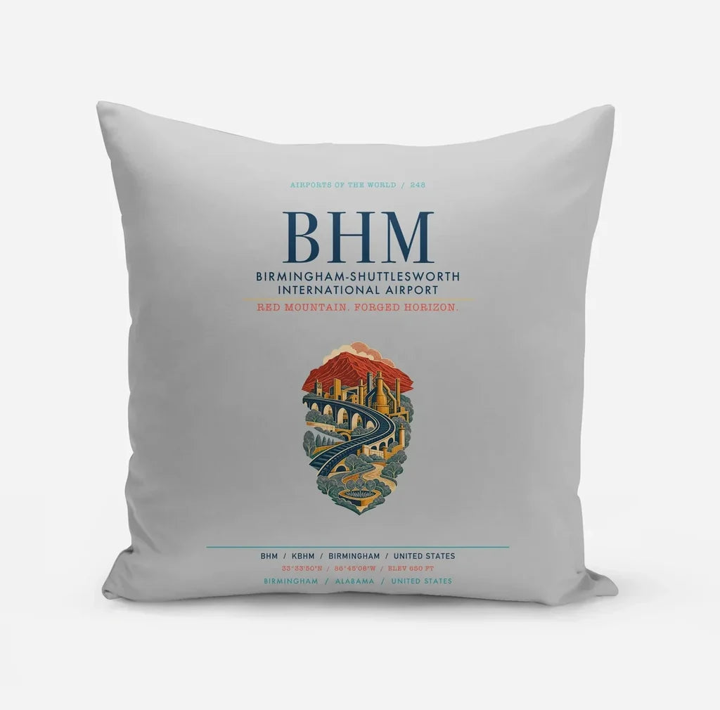 Birmingham-Shuttlesworth International Airport (BHM) design on light gray pillow
