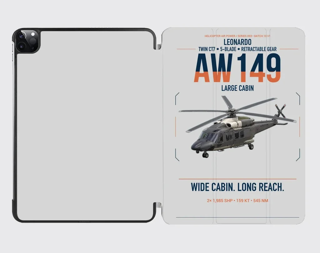 Leonardo AW149 design on light gray ipad tablet case