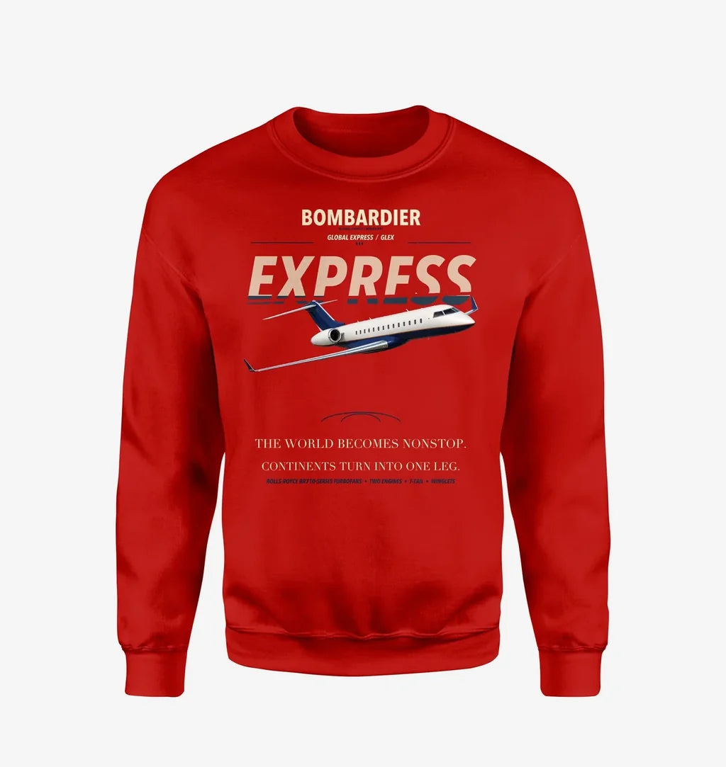 Bombardier Global Express design on red sweatshirt