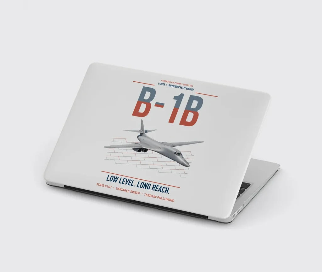 B-1B Lancer design on light gray MacBook case