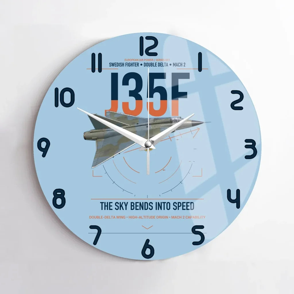Saab J 35F Draken design on light blue no frame wall clock
