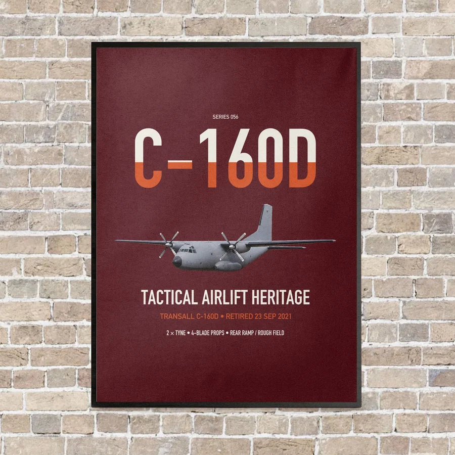 Transall C-160D vertical canvas print - framed - dark red background