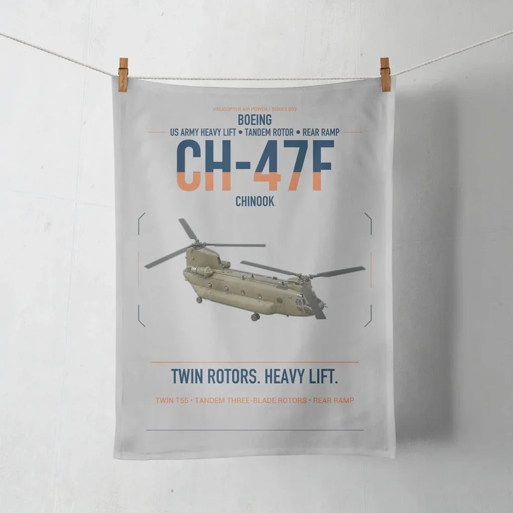 Boeing CH-47F Chinook design on light gray towel