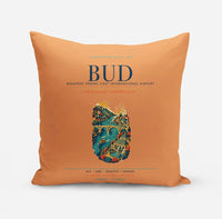 Thumbnail for Budapest Ferenc Liszt International Airport (BUD) design on orange pillow