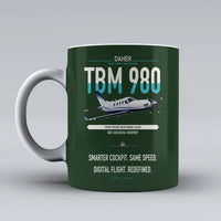 Thumbnail for Daher TBM 980 design on dark green ceramic mug, double-side print