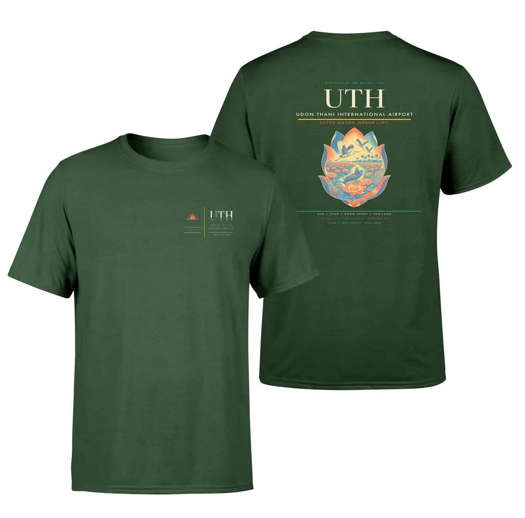 Udon Thani International Airport (UTH) design printed on dark green double-side t-shirt
