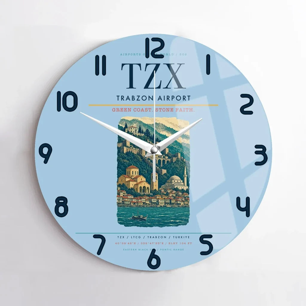 Trabzon Airport (TZX) design on light blue no frame wall clock