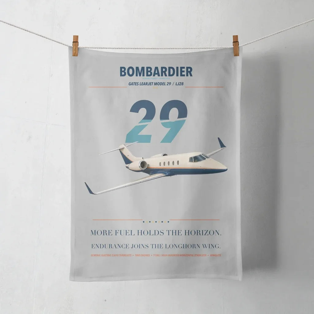 Bombardier Learjet 29 design on light gray towel
