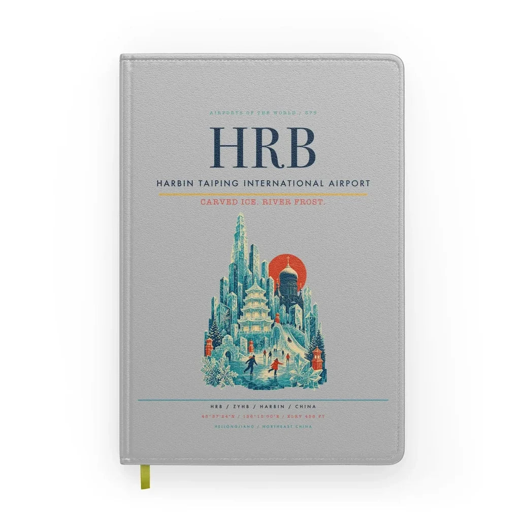 Harbin Taiping International Airport (HRB) design on light gray notebook