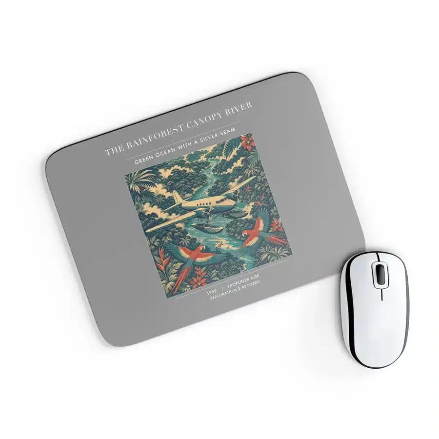 VINTAGE G4403 - The Rainforest Canopy River - Designed Mouse Pads design on gray rectangle