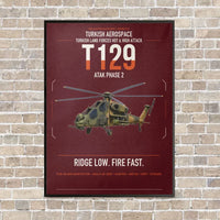 Thumbnail for Turkish Aerospace T129 ATAK Phase 2 vertical canvas print - framed - dark red background