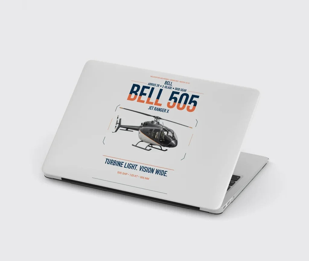 Bell 505 Jet Ranger X design on light gray MacBook case