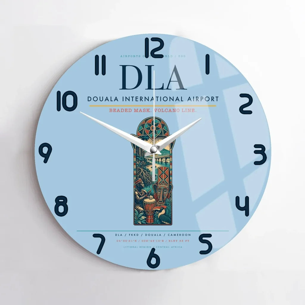 Douala International Airport (DLA) design on light blue no frame wall clock
