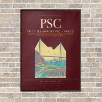 Thumbnail for Tri-Cities Airport PSC — Pasco vertical canvas print - framed - dark red background