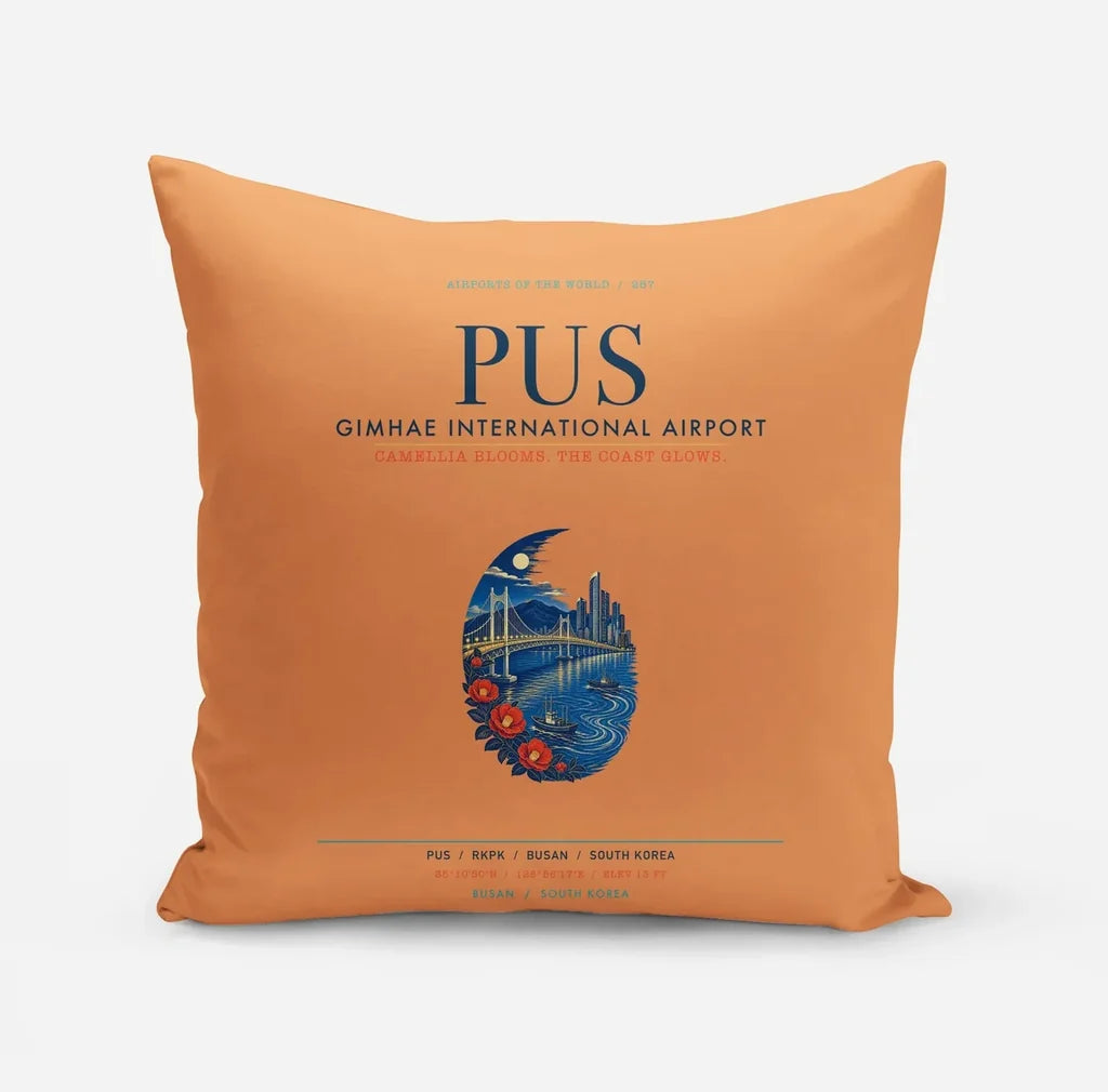 Gimhae International Airport Busan (PUS) design on orange pillow