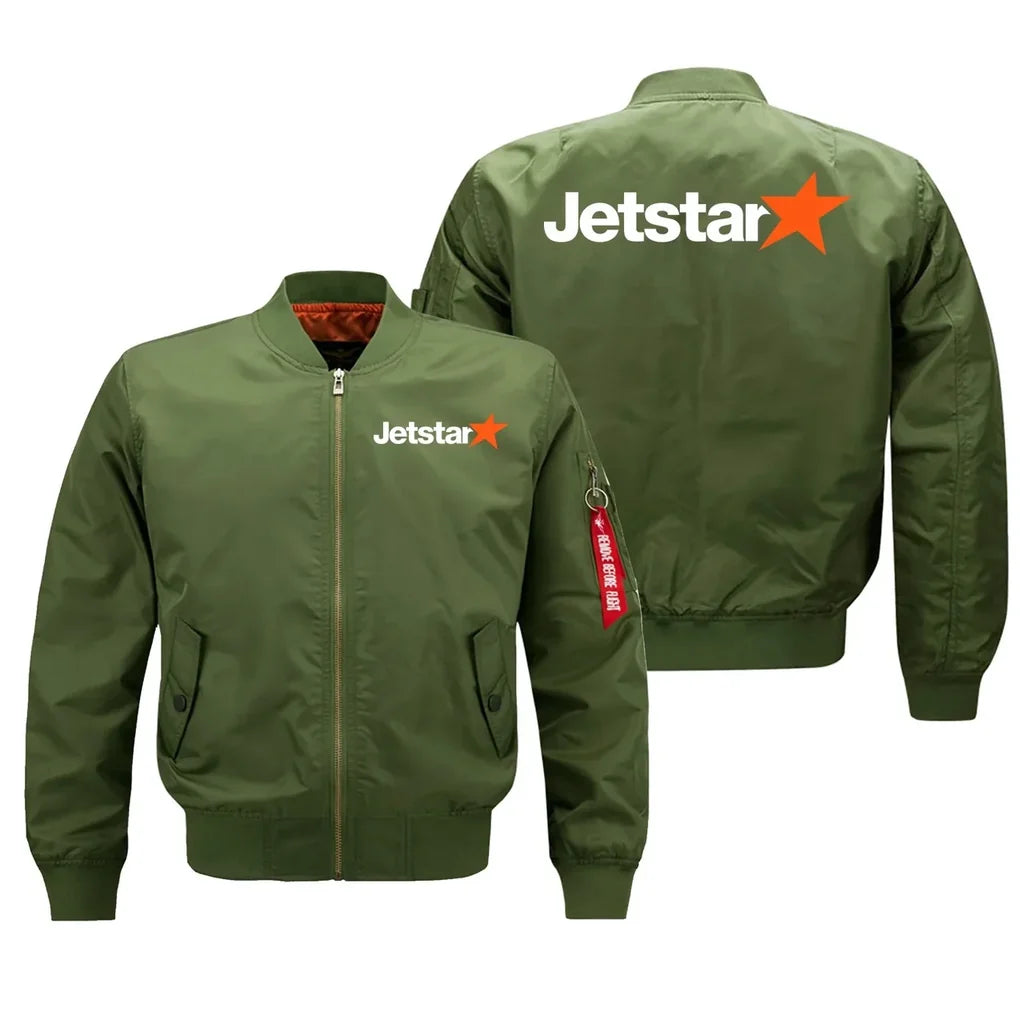 Jetstar Airlines aviation design embroidered on green bomber jacket