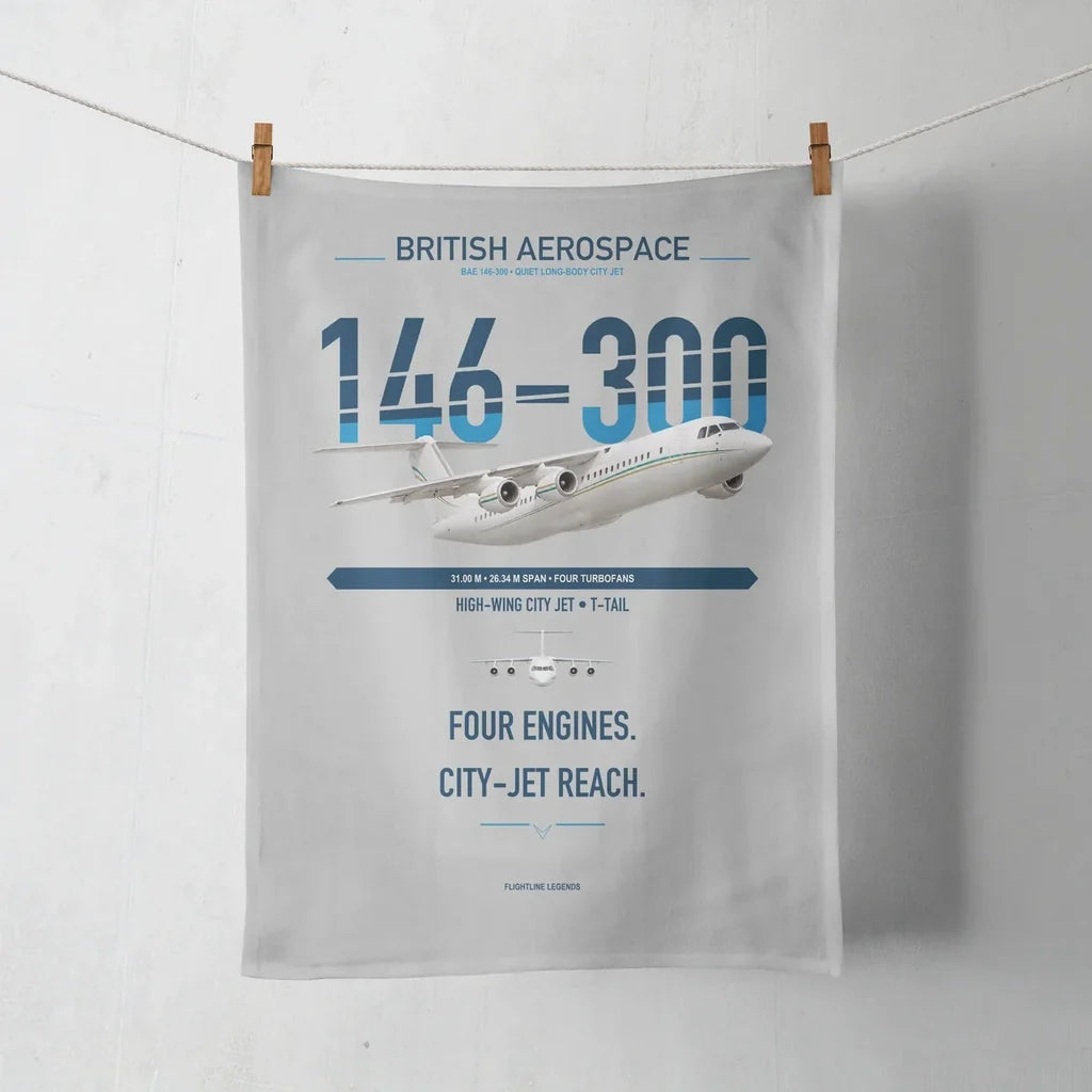 BAe 146-300 design on light gray towel
