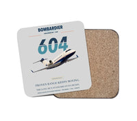 Thumbnail for Bombardier Challenger 604 design on light gray 1 piece coaster