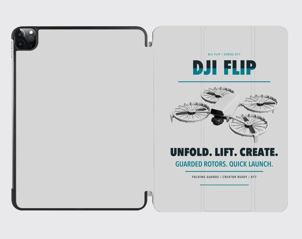 DJI Flip design on light gray ipad tablet case