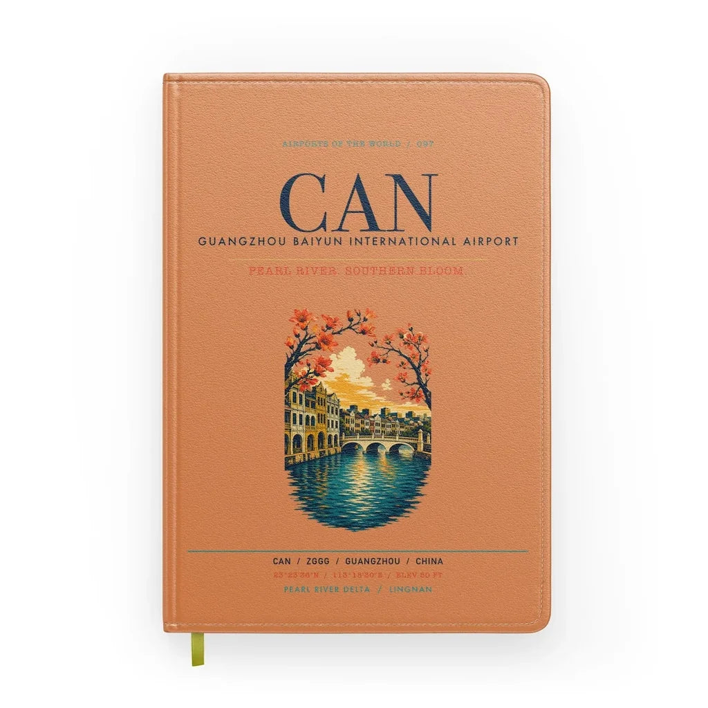 Guangzhou Baiyun International Airport (CAN) design on orange notebook