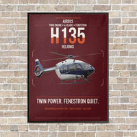 Thumbnail for Airbus H135 vertical canvas print - framed - dark red background