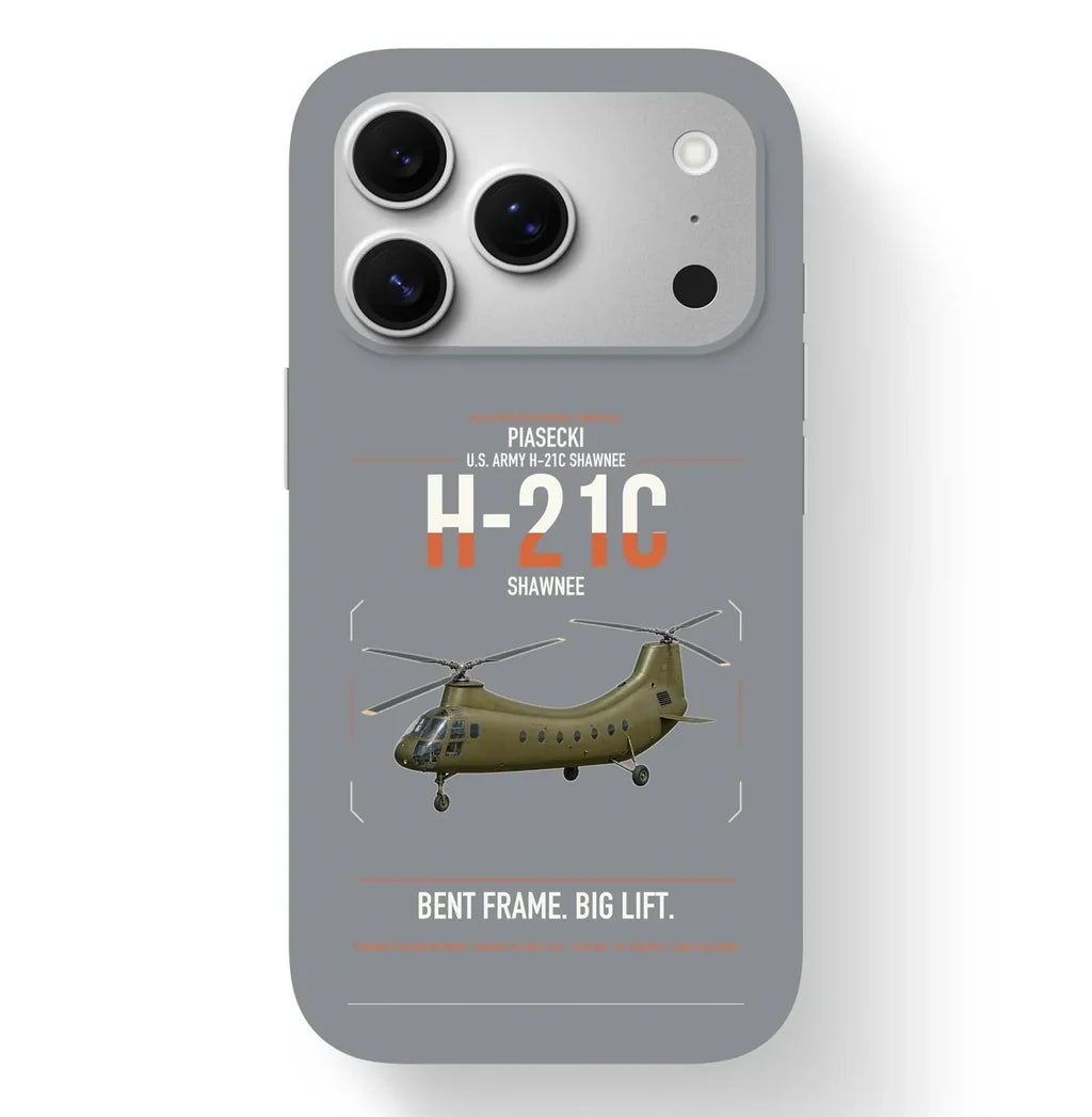 Piasecki H-21C Shawnee design on gray magsafe iphone case, for iPhone 17 Pro