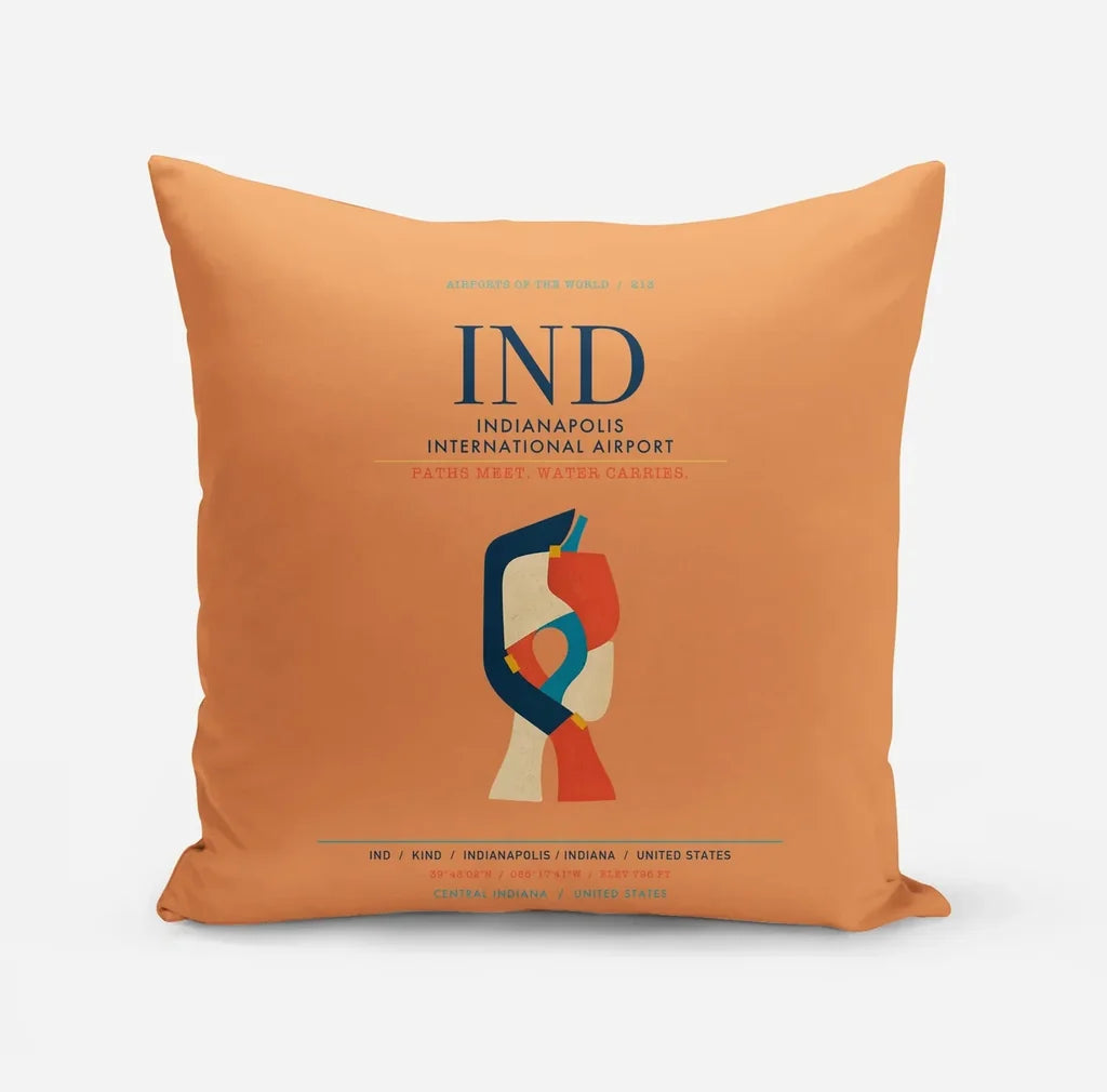 Indianapolis International Airport (IND) design on orange pillow