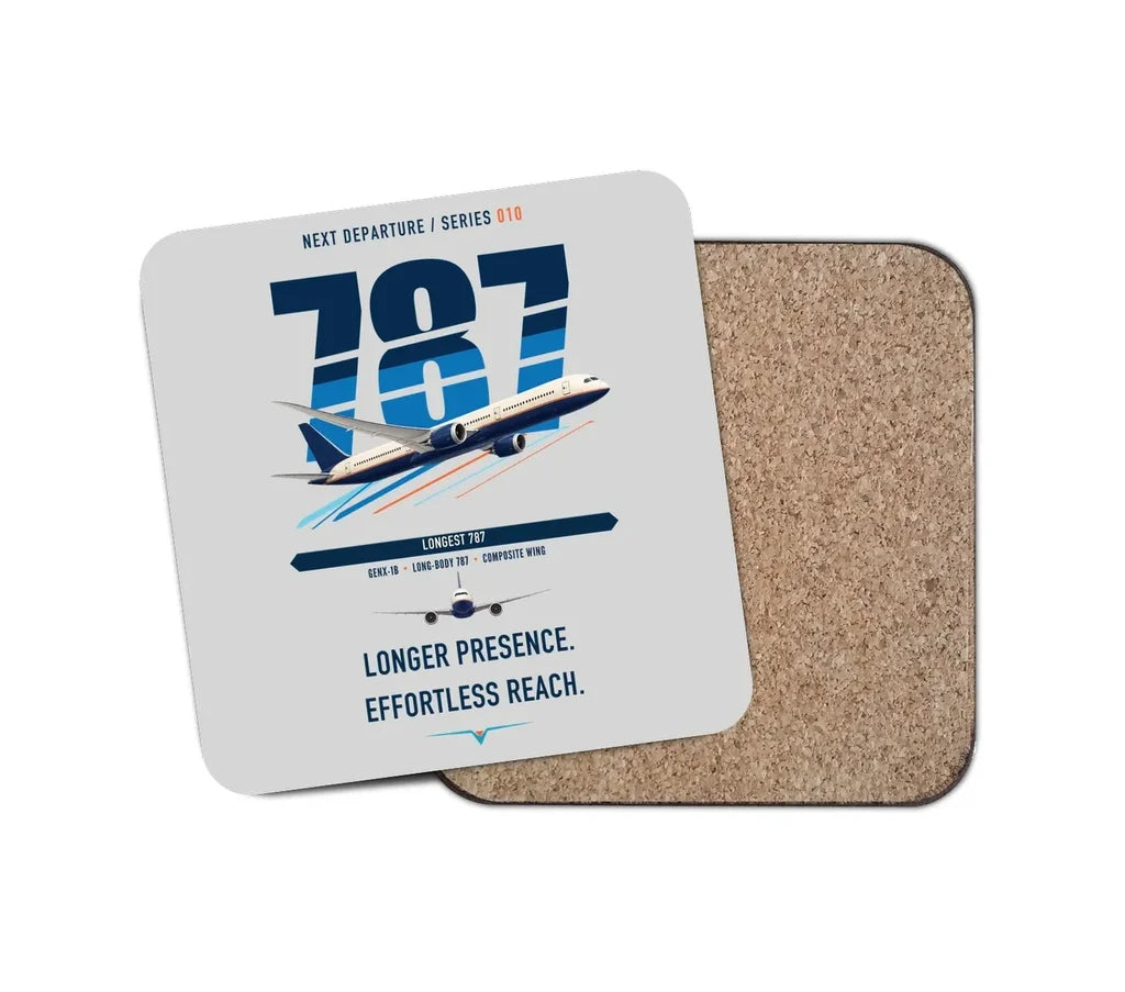 Boeing 787-10 Dreamliner design on light gray 1 piece coaster