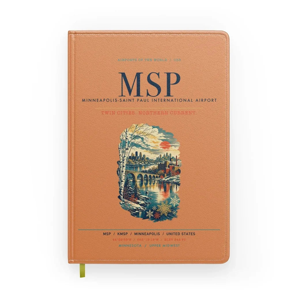 Minneapolis-Saint Paul International Airport (MSP) design on orange notebook