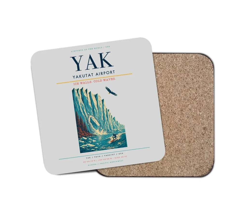 Yakutat Airport (YAK) design on light gray 1 piece coaster