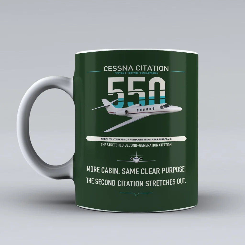 Cessna Citation 550 - Citation II design on dark green ceramic mug, double-side print