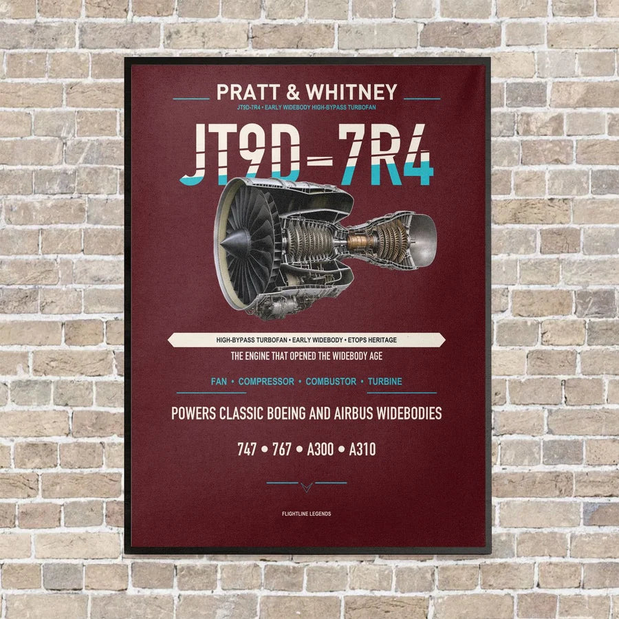 JT9D-7R4 vertical canvas print - framed - dark red background