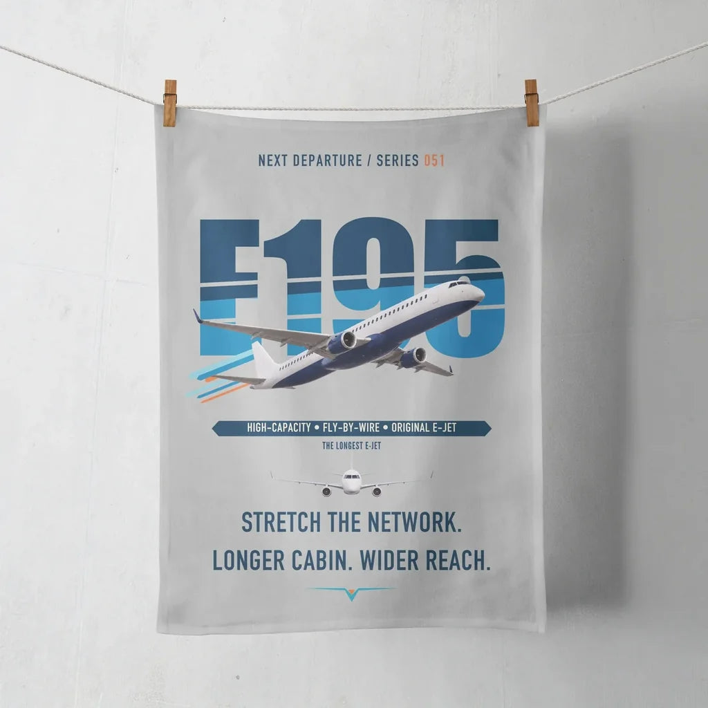 Embraer E195 design on light gray towel